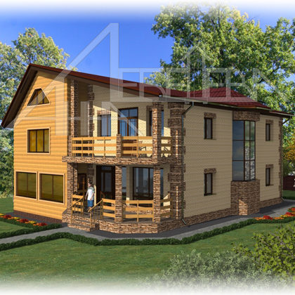 F-3 Пример пристройки коттеджа к существующей двухэтажной бане (146кв.м.)